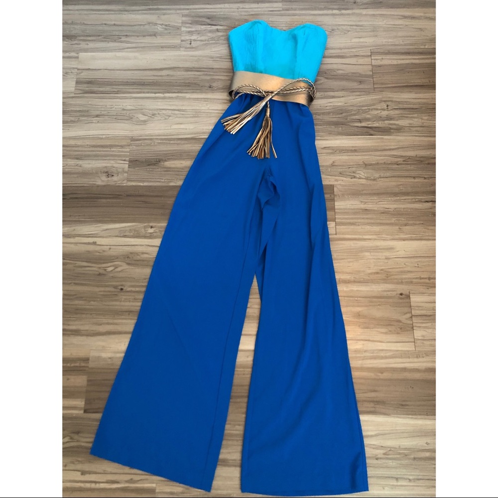 Rampage Blue Turquoise Strapless Jumpsuit Small